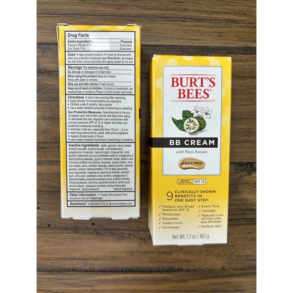 Burt's Bees BB Cream Light Medium Tinted Moisturizer SPF 15 Exp 3/25 LOT of 2 - Picture 2 of 7